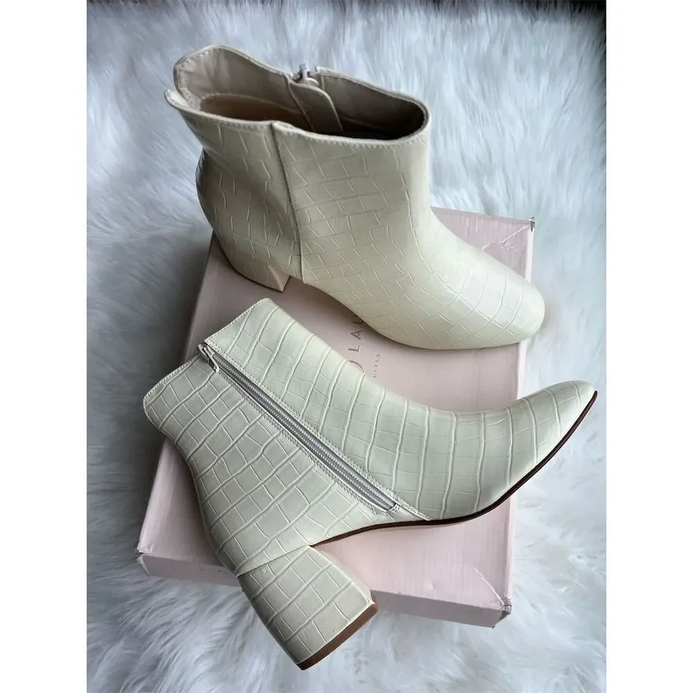 🆕 Chinese Laundry Women's Cream Glass Croc Davinna Booties Size 10  Embossed